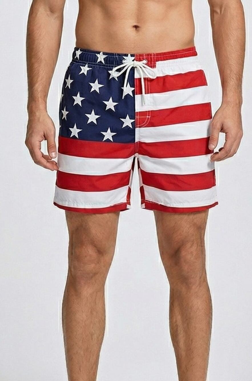 Faded Glory Mens XL 40-42 Red White Blue Swim Mesh Lined Swim Trunks